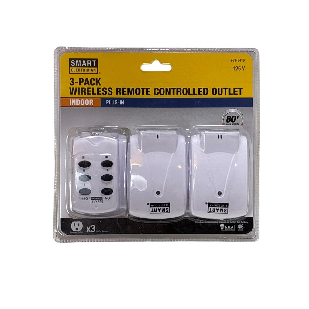Smart Electrician Wireless Remote Outlet Plug-In‎ Switch 3 Pack Indoor 125V